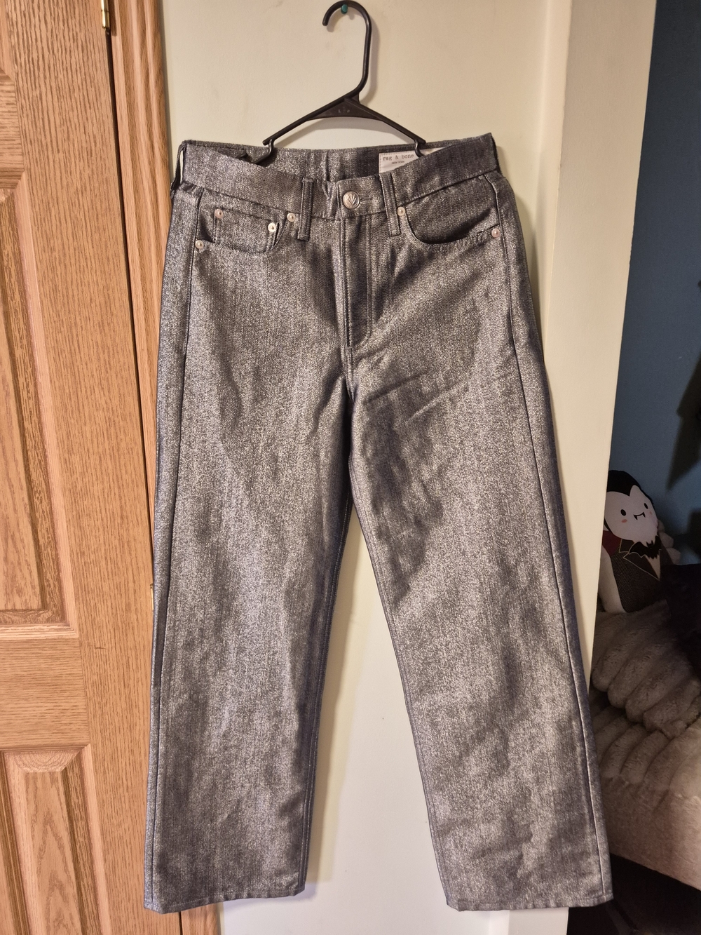 Rag & Bone Women's Logan Coated Wide-Leg Jeans Indigo Silver Lurex 26 NWT